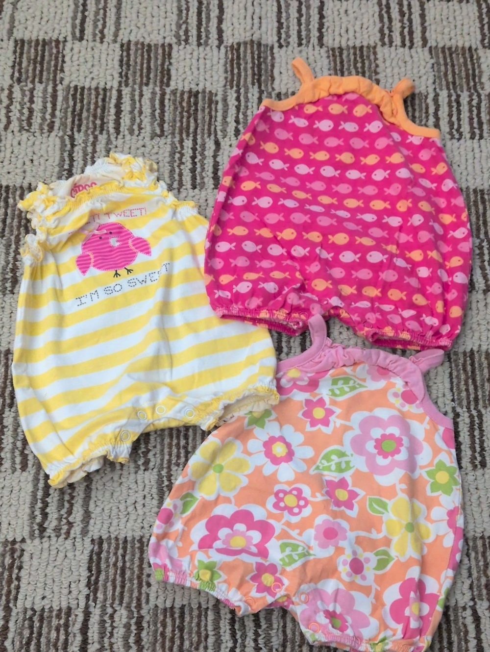 Circo Baby Girls Pink, Yellow & Orange Floral, Bird and Fish Rompers - 3 Pack